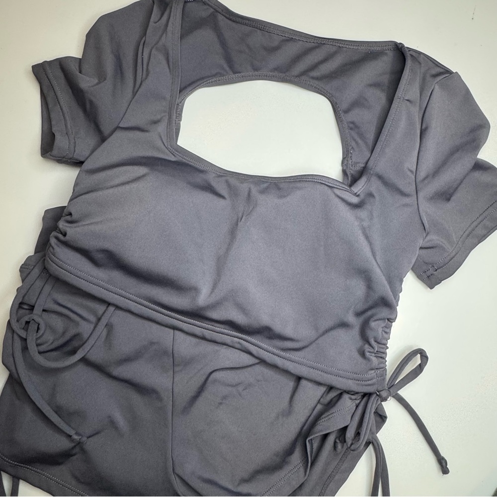 OQQ Grey Ruched Workout Set